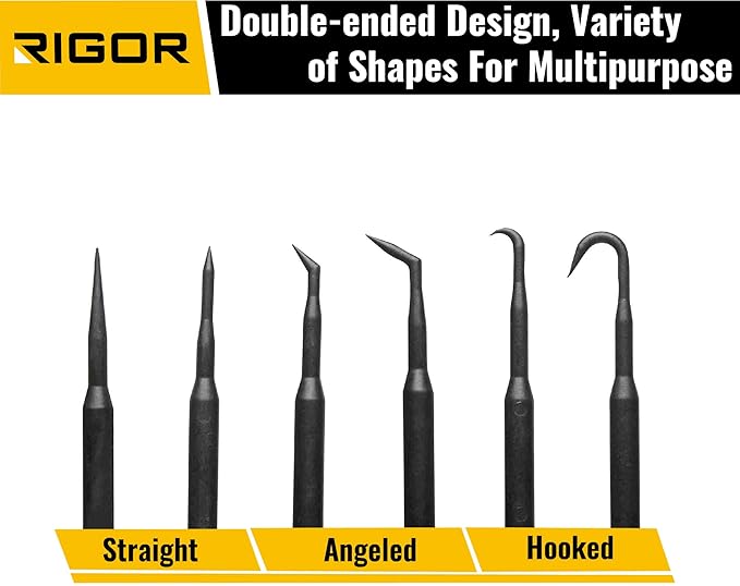 RIGOR 56001 Non-Marring Pick and Pry Bar Set, 6 PCS | Removal Lever Set | Replacing Gaskets, Oil Seals, O-Rings, Small Part
