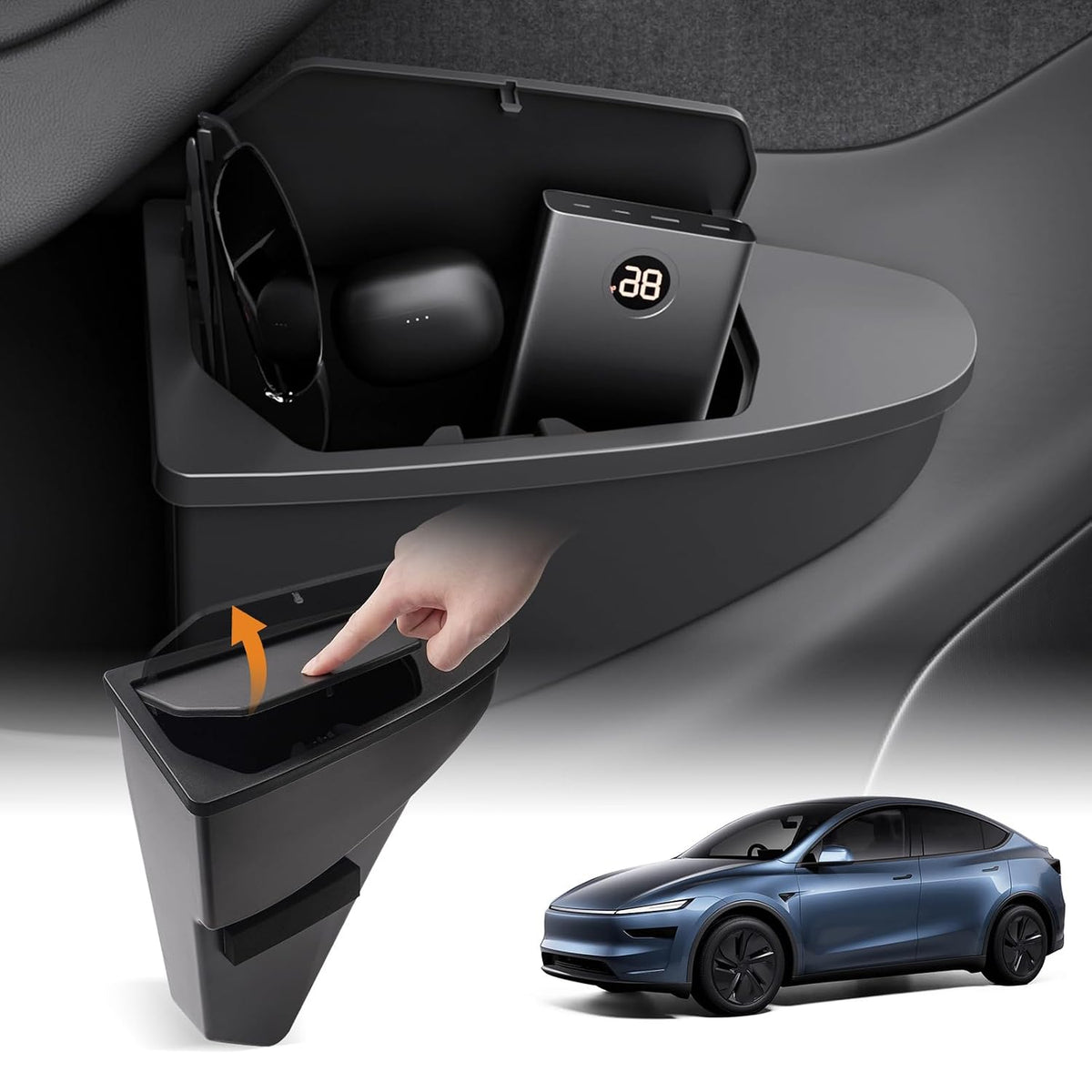 Shademax 2PCS Car Front Door Trash Can for Tesla Model Y Juniper/YL 2026 2025, Side Door Storage Box Organizer Accessories with Push-to-Open Lid Design ABS (NOT for Standard)