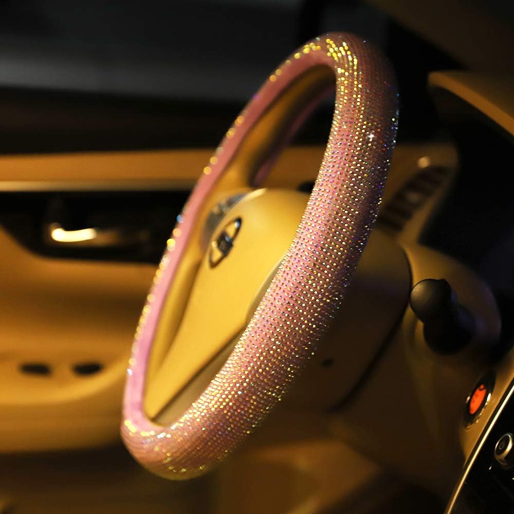 Car Steering Wheel Cover Pink for Women Bling Accessories Diamond Universal