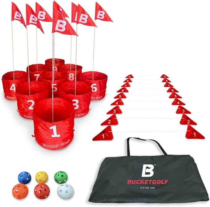 bucketgolf Game Pro The Original Ultimate Backyard Golf Game for Family, Adults and Kids - Portable 9 Hole Golf Course Play Outdoor, Lawn, Park, Beach, Yard