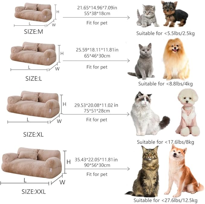 Soft Fluffy Self-Warming Cat Bed | Washable Pet Sofa for Indoor Cats & Small Dogs | Cute Princess-Inspired Kitten Couch & Puppy Bed(Gray,25.59''*18.11''*11.81'')