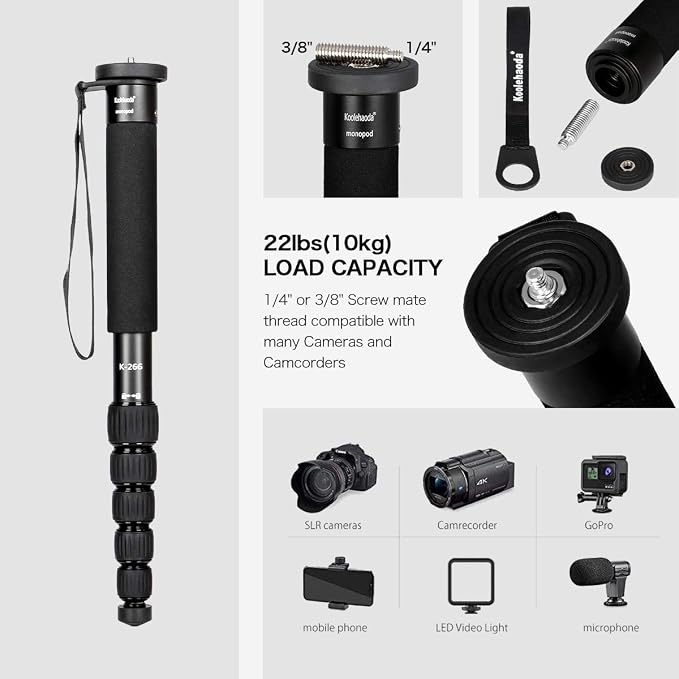 Koolehaoda Camera Monopod 61" Aluminum Portable Photography Unipod Stick