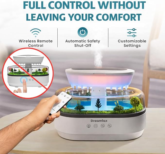 Dreamlax Rain Humidifiers for Bedroom – Cool Mist Essential Oil Diffuser, White Noise Machine with 10 Nature Sounds, 7 LED Lights, Remote Control & Decorative Raindrop Lamp