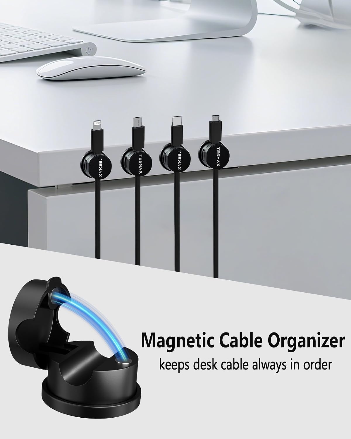 12Pack Magnetic Cord Holder 360° Rotating, 1s Lock Adhesive Desk Organizers