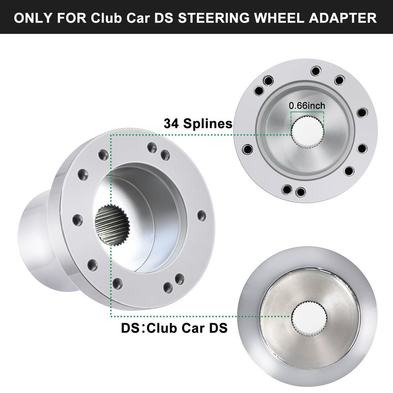 Shu-Ran Golf Cart Steering Wheel Adapter, Golf Cart Steering Wheel Adapter Hub Only for Club Car DS Golf Cart, Silver