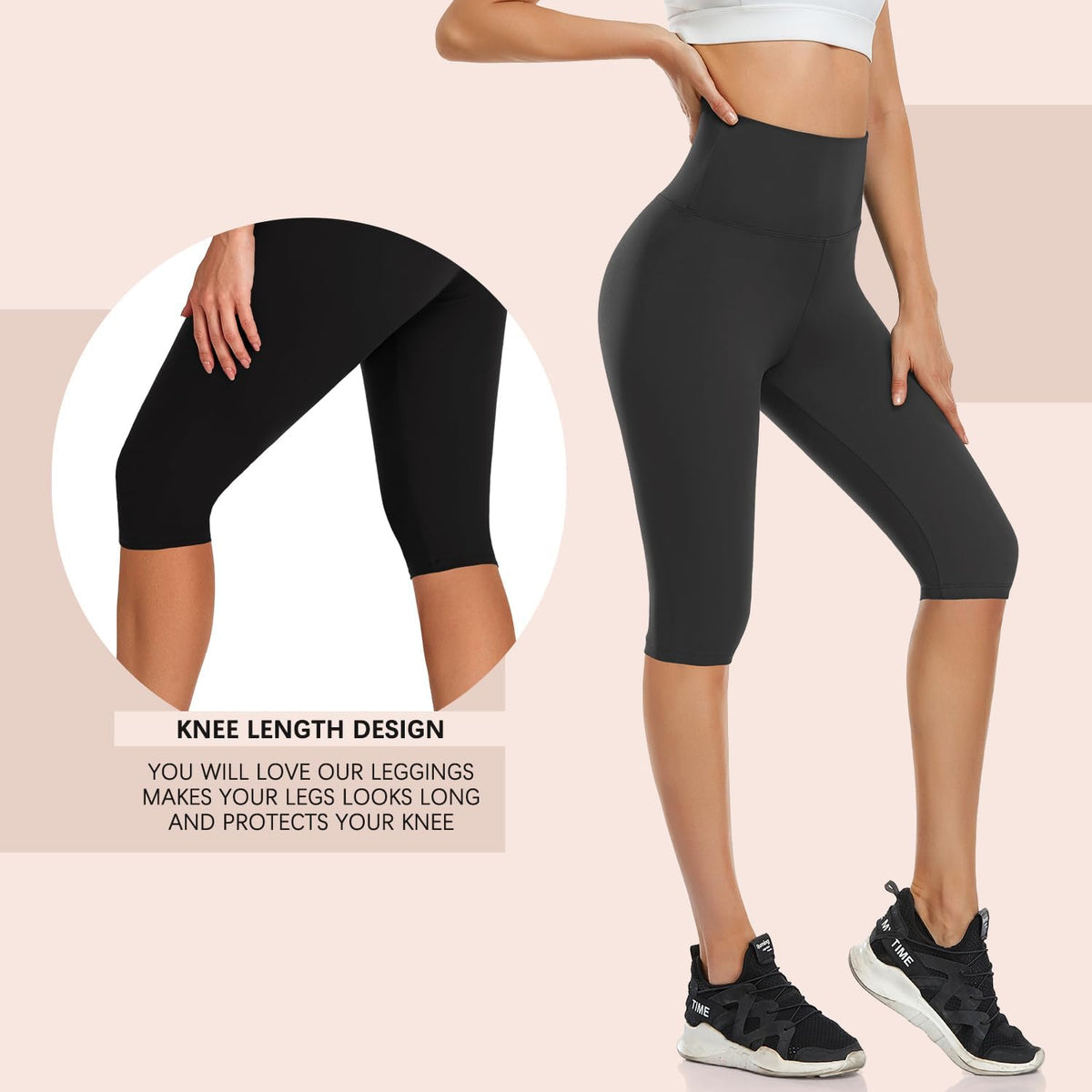 Skiennix High Waisted Capri Pants - 3 Pack Knee Length Yoga Shorts for Summer Activewear
