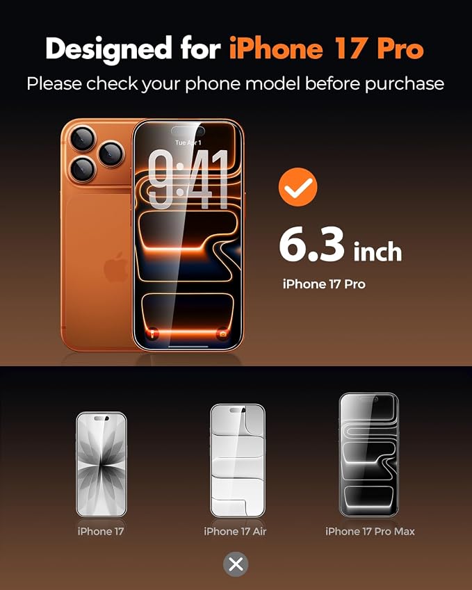 UNBREAKcable iPhone 17 Pro Screen Protector 3-Pack, Upgraded Dual-Tempered
