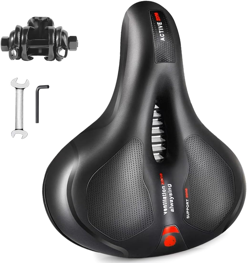 TOPCABIN Comfort Bike Saddle - Dual Shock Absorbing, Thickened Memory Foam, Waterproof | Universal Replacement for Indoor Cycling