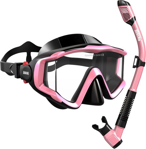 Aegend Snorkeling Gear - Anti-Fog Diving Mask with Dry Snorkel Set | Panoramic Wide View & Mesh Bag