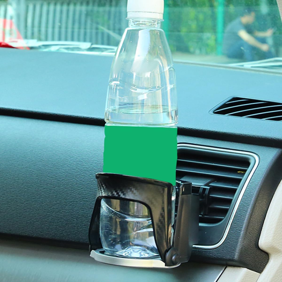 Car Air Vent Cup Holder with Carbon Fiber Finish, Multi-Functional Drink Holder Mount for Water Bottles and Phones, Clip-On Car Accessory for Vehicle Interior Organization