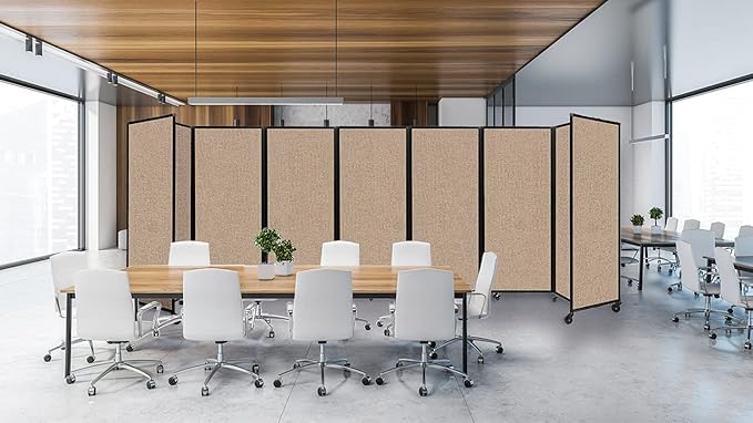 Versare Room Divider 360 Portable Wall Partition | Folding Panels | Large Freestanding Divider | Locking Wheels | Temporary Room Separator
