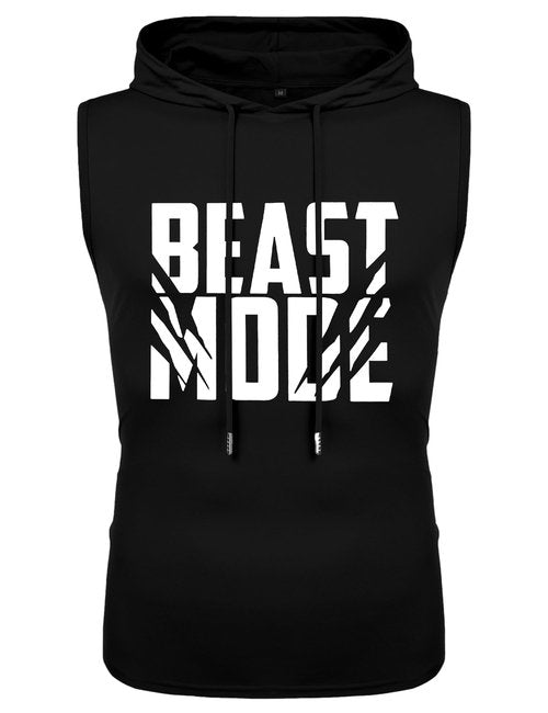 Babioboa Men's Workout Hooded Tank Tops Sleeveless Gym Hoodies Bodybuilding Muscle Shirts(Black Letter,X-Large)