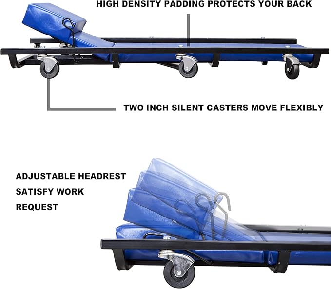 Big RED 40" Padded Rolling Garage/Shop Creeper with Adjustable Headrest and 6 Casters,Mechanic Cart, Blue TR6452 Torin