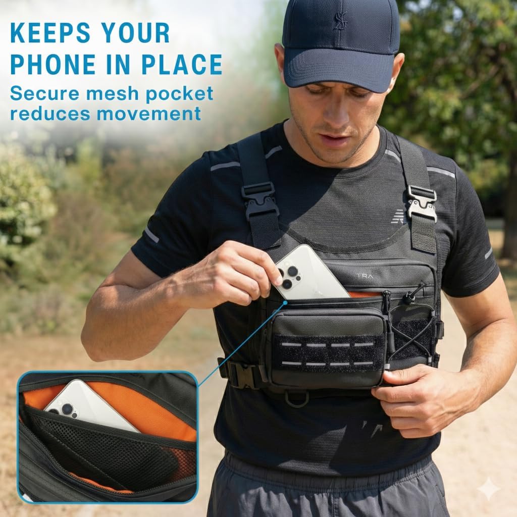 Skiennix Chest Bag for Men - Lightweight No-Bounce Running Pack | Water-Resistant Reflective Pouch