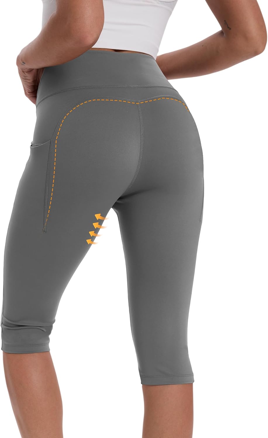 Skiennix Women's Knee-Length Capri Leggings - Stretchy Yoga Pants with Pockets for Casual Running