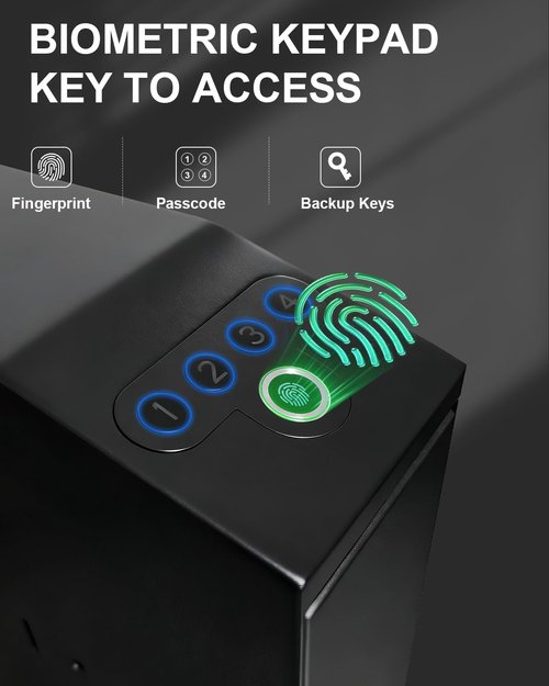 Biometric Pistol Gun Safe - Quick Access Auto Sliding Door | Fingerprint & PIN Code Security Box - Ideal for Nightstand & Truck