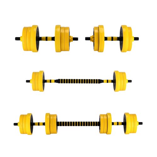 2-In-1 Adjustable Dumbbell Set 33 Lb, Adjustable Weights Used As Dumbbell and Barbell Set, Yellow