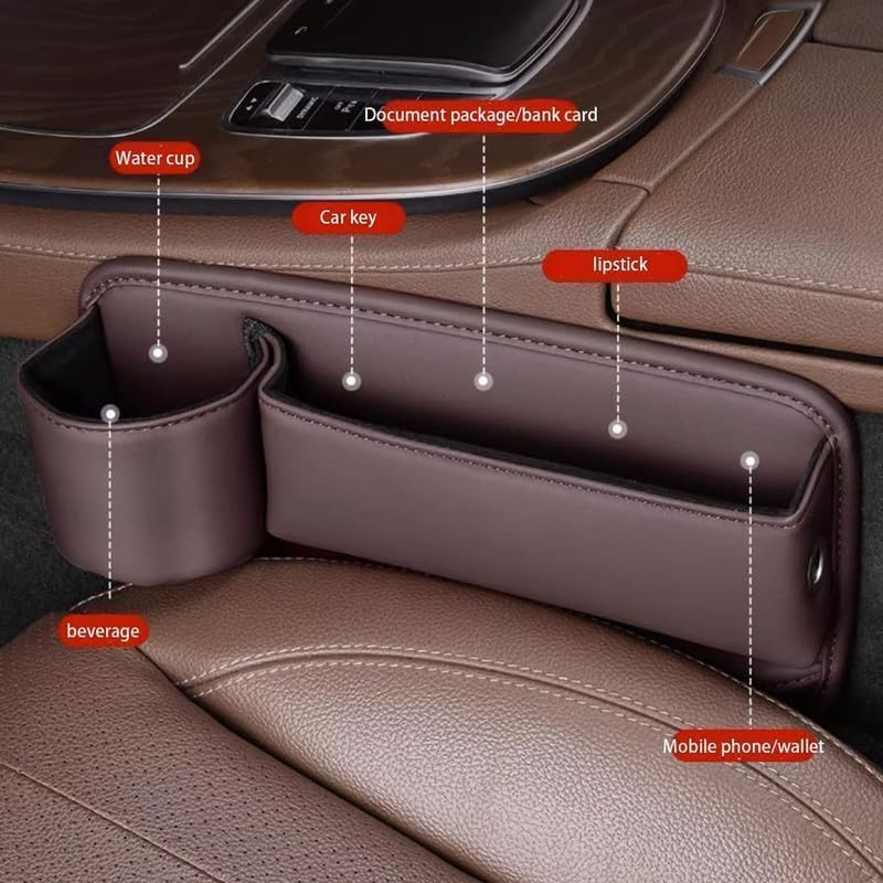 Car Leather Cup Holder Gap Bag,2026 Upgrade Car Storage Box with Cup Holder,Seat Storage Box Gap Filler Organizer for Glasses Phone Keys and Cards (Black, Driver's Seat)
