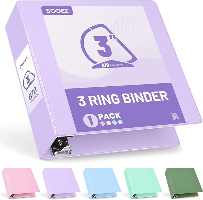 Sooez BinderX Extra Durable 3 Inch 3 Ring Binder, D-Ring Large Binders