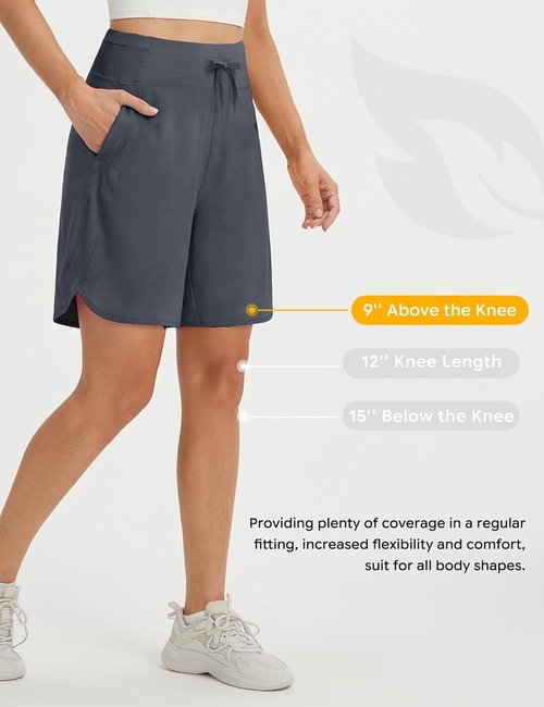 Baleaf Women's Athletic Bermuda Shorts - Quick Dry, High Waisted, Knee Length with Pockets, UPF 50+