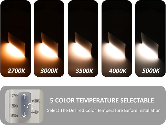 120V Stair Lights Indoor, 3W 5CCT Dimmable LED Stairway Lights Indoor Outdoor for Stairs Steps Decks, IP65 Waterproof, ETL, Aluminum, White, Pack of 6