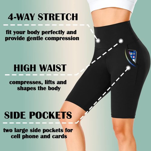 FULLSOFT Biker Shorts for Women - 4 Pack High Waisted Tummy Control with Pockets | 8" Length