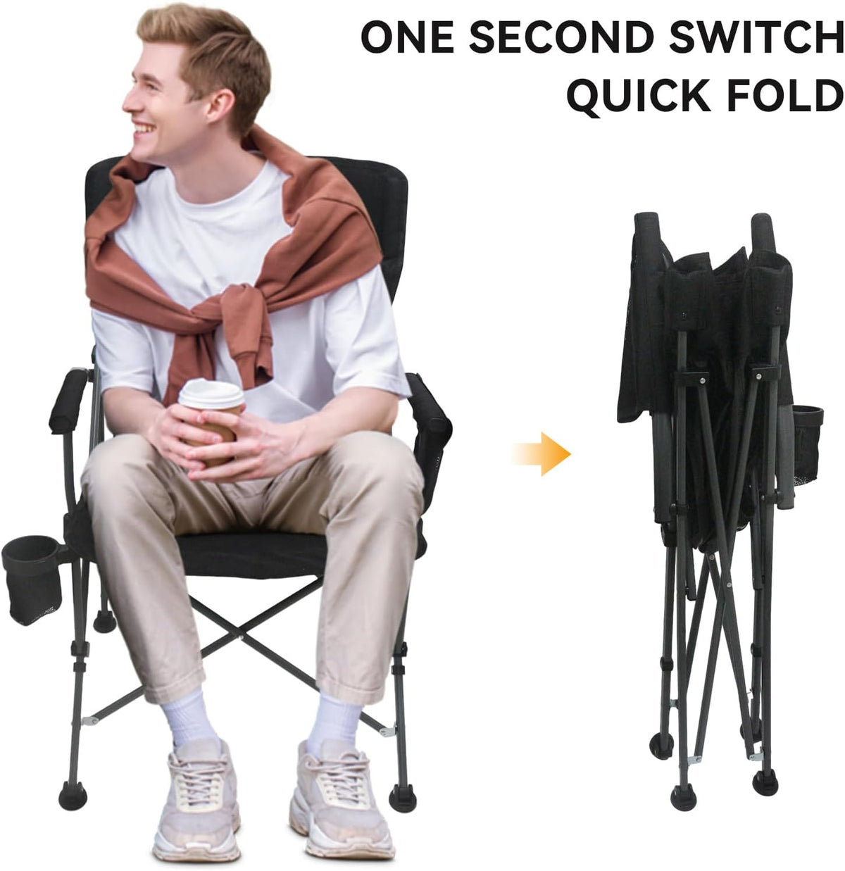 Skiennix Portable Camping Chair - Lightweight & Heavy-Duty Support Up to 500 LBS | Oversized with Side Pockets & Cup Holder