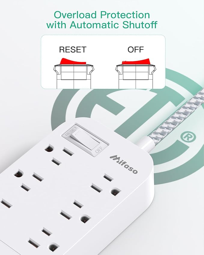 Power Strip - 15 FT Long Flat Plug Extension Cord, 6 Outlets 4 USB Ports（2 USB C, Outlet Extender with Overload Protection, Wall Mount, Desktop Charging Station for Office and Dorm Essential