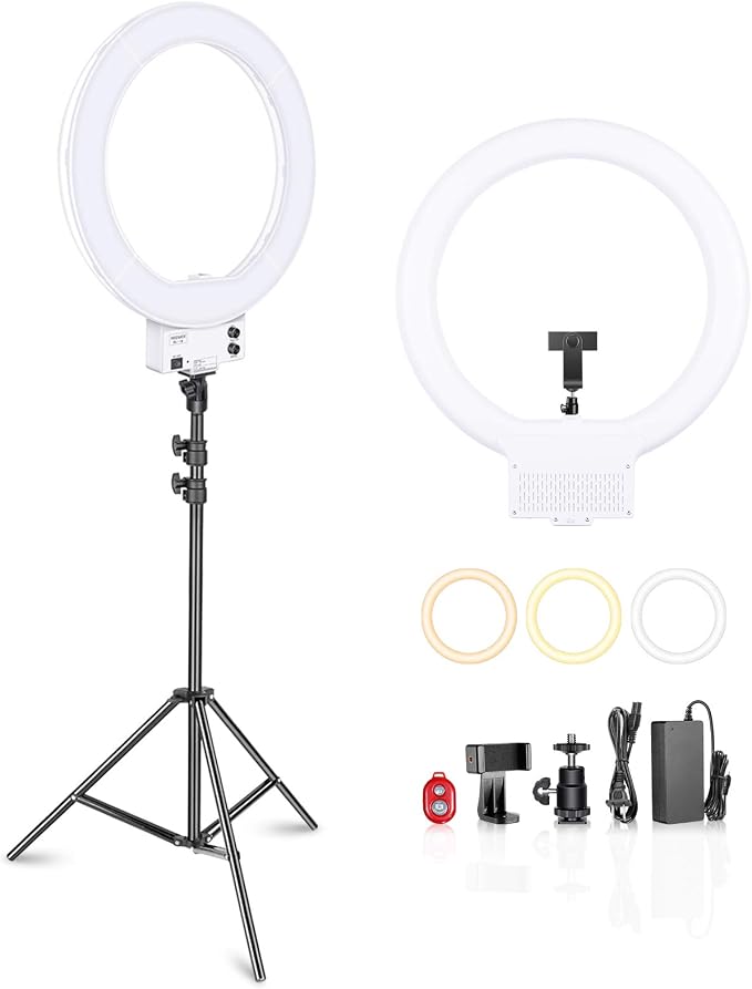 NEEWER 18 Inch Ring Light with Tripod Stand, 55W Large LED Ringlight, Cold Shoe