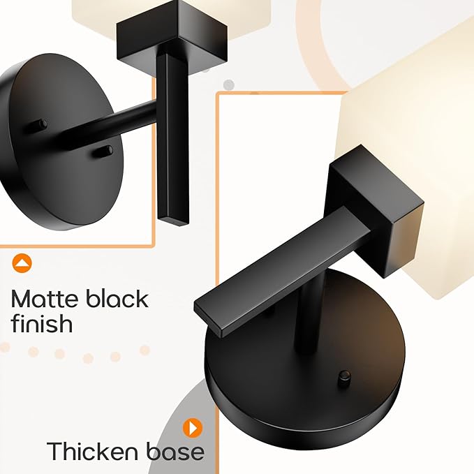 Wall Lights Matte Black Bathroom Vanity Light Fixtures Over Mirror with White Frosted Glass Shade, Wall Lamps for Porch Entrance, 2 Pack T002MB-L1-P2