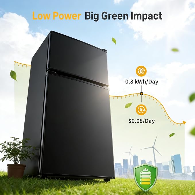 Mini Fridge with Freezer, 3.2 Cu.Ft Mini Refrigerator, Small Beverage Fridges with Adjustable Thermostat, for Bedroom, Office, Dorm, Dual Door, Quiet & Energy Saving, Black
