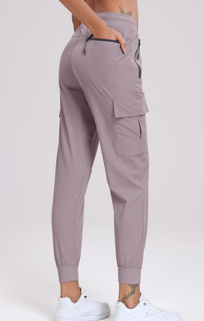Oalka Women's Cargo Hiking Pants Lightweight Travel Pockets Joggers Quick Dry Orchid Purple M