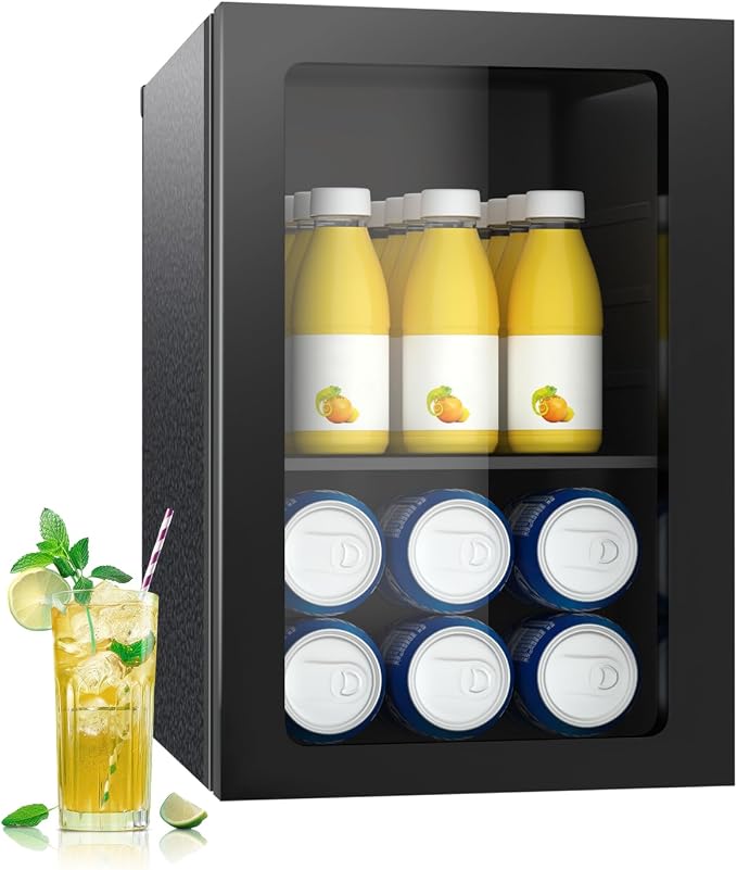 DOGHLY 0.9 Cu.ft Mini Fridge Solid Door, 24 Cans Beverage Refrigerator | Drink Fridge for Soda Beer Wine, Manual Temperature Control, Removable Shelf, Quiet Beverage Cooler for Office, Dorm, Bar