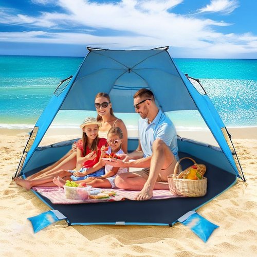 EAGLE PEAK Beach Tent - Instant Pop-Up Canopy with UPF50+ UV Protection for 3-4 People | Light Blue