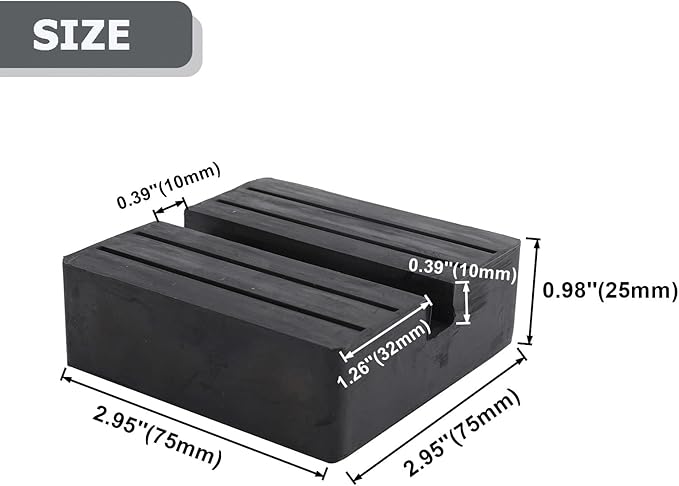Toolly Square Rubber Jack Pad, Anti-Slip Rail Adapter Support Block with Slot, Heavy Duty for Car Lift - 4 TON Load Bearing, Pack of 4