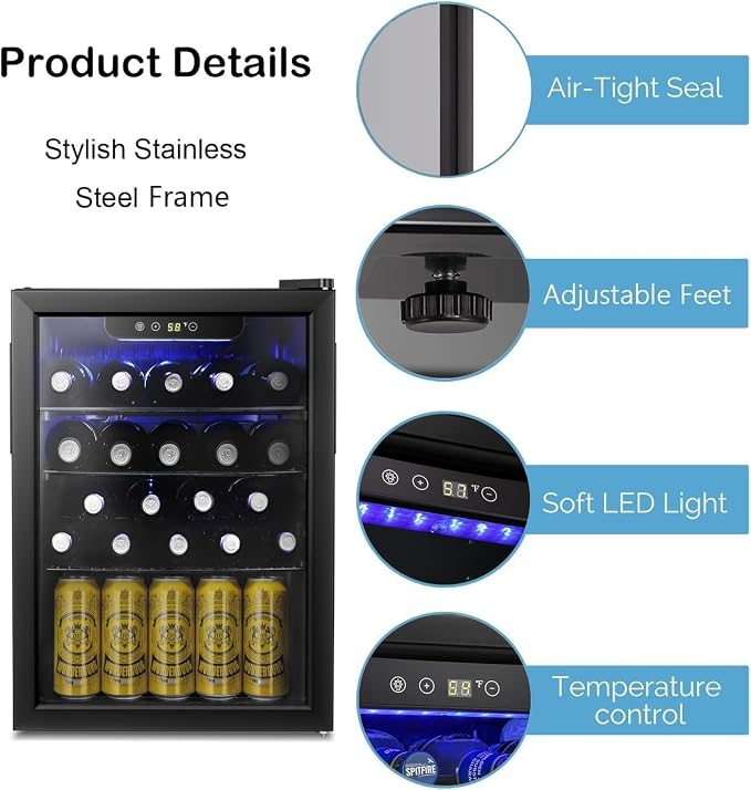 Antarctic Star Wine Cooler Beverage Refrigerator Mini Fridge 2.4 cu.ft | 16 Bottle Capacity, Clear Glass Door Quiet Freestanding Cellar for Beer Soda Bar