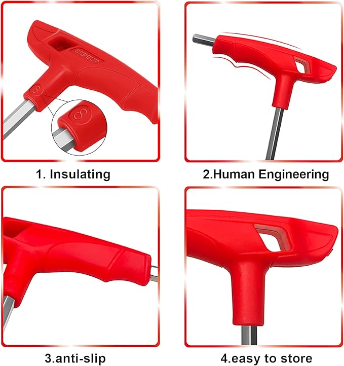 WISEUP 2.5mm t handle allen wrench set Metric,CR-V heavy duty hex key set with long arm