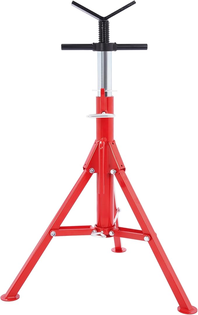 ECOTRIC V-Head Jack Stand Adjustable Height 28"-52" Folding Pipe Stand 2500 lbs Load Capacity Portable Stability Stand Steel Red