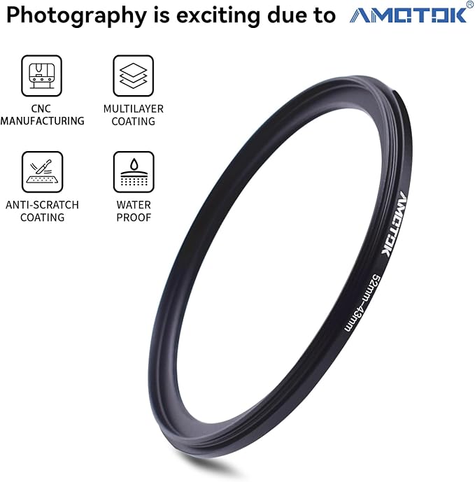 52mm Lens to 43mm Camera Lens Adapter, 52mm-43mm Filter Step-Down Ring