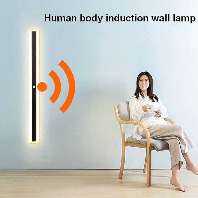 Minimalist Linear LED Sensor Wall Light, Human Body Motion Activated Long Strip Wall Sconce s - Indoor Bedside Lamps for Hallway, Bedroom, Indoor Lighting Fixture