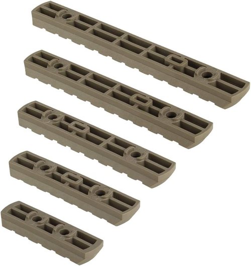 Aecktech Polymer Rail Sections - Lightweight 5-Slot, 7-Slot, 9-Slot, 11-Slot, 13-Slot with 10 Nuts & Wrench | 5 Pieces (Tan)
