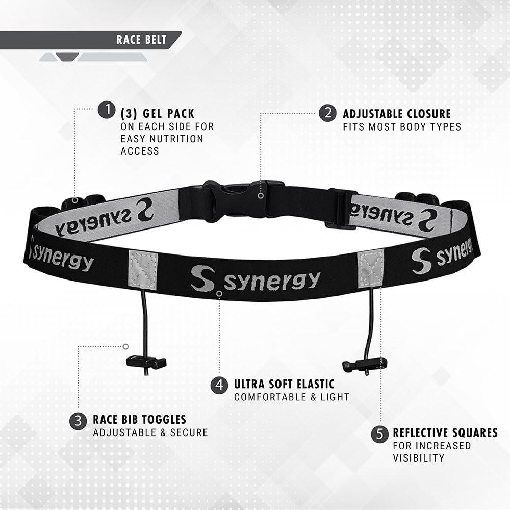 Synergy Race Day Number Belt - Lightweight & Adjustable for Running/Triathlon Events