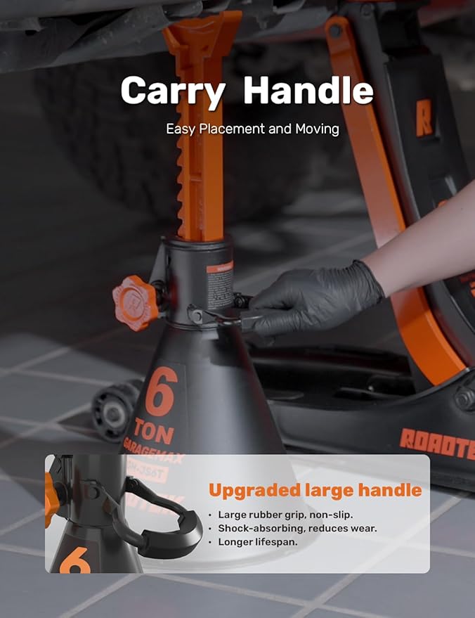 Jack Stands, 6 Ton (12,000 lbs) Heavy Duty Car Jack Stands with Integrated Steel Base and Double Locking, 15-5/16 to 23-7/8 inch Adjustable Height, for SUV, Truck, and Car, 1 Pair