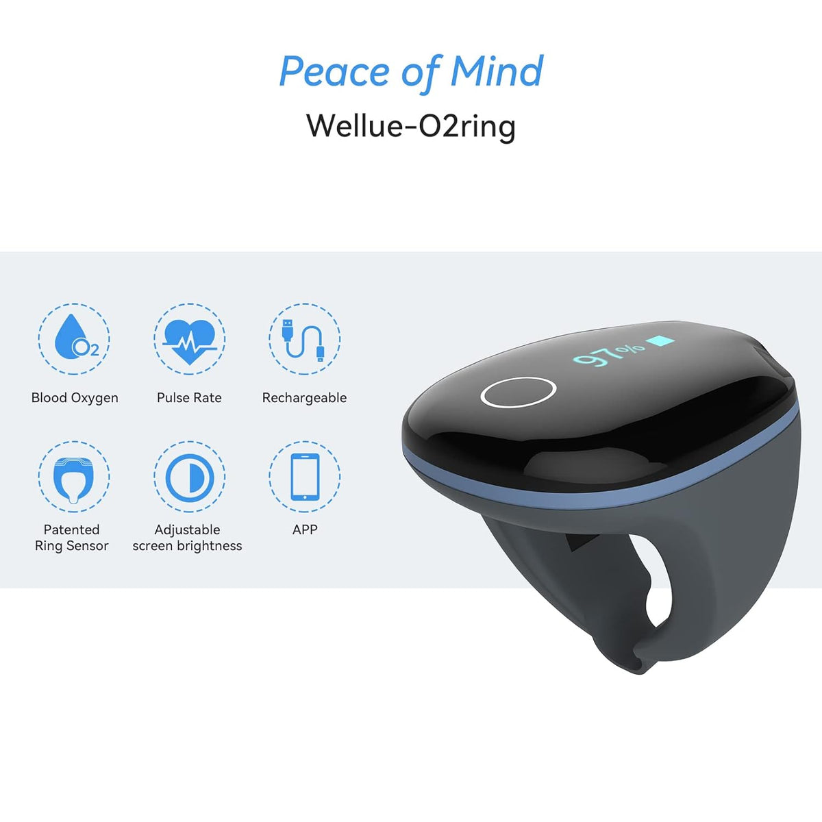 Wellue O2Ring Pulse Oximeter - Bluetooth Rechargeable Oxygen Monitor with Continuous Tracking & Free App