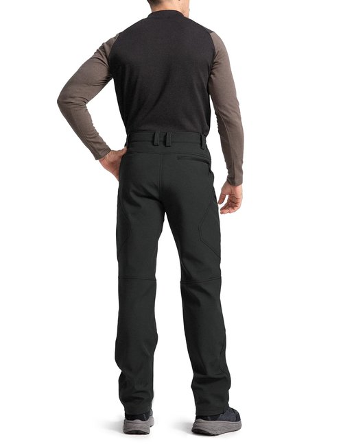 Moosehill Men's Snow Ski Pants: Fleece Lined Waterproof Insulated Softshell for Winter Outdoor Hiking with 5 Deep Pockets (Black, 34W*30L)