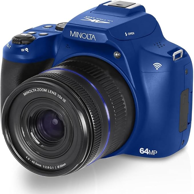 Minolta 64MP Auto Focus Digital Camera 10x Optical Zoom 4K Ultra HD Video Blue
