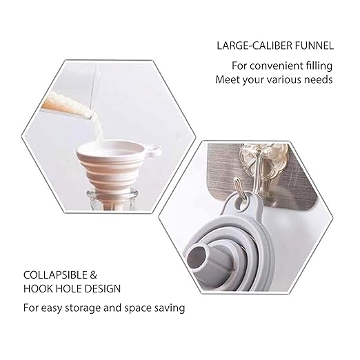 Misitifi Collapsible Funnel, Set of 2, Flexible Silicone Foldable Kitchen Funnel for Liquid/Powder Transfer Hopper Food Grade Silicone Funnel