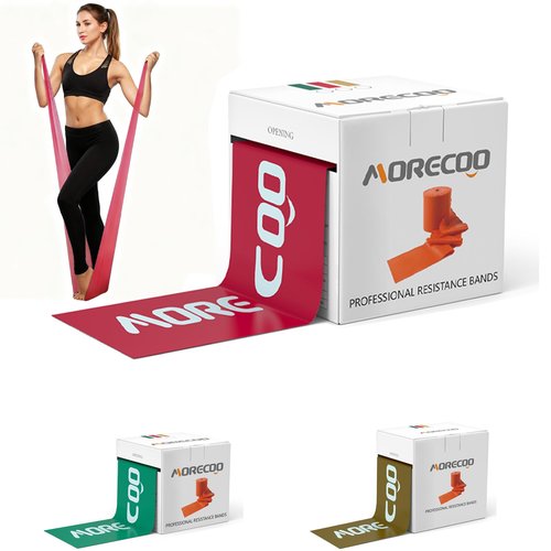MORECOO 25 Yard Resistance Band Roll, 100% Natural Latex Exercise Bands for Physical Therapy, Progressive 3-Level Workout Bands Set (Red 3.7lb, Green 4.6lb, Brown 14.2lb) for Rehab, Pilates & Strength