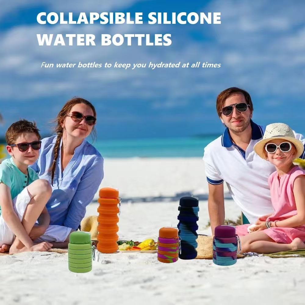 Skiennix Collapsible Water Bottles - 16oz Portable Silicone for Travel | Black & Green 2-Pack