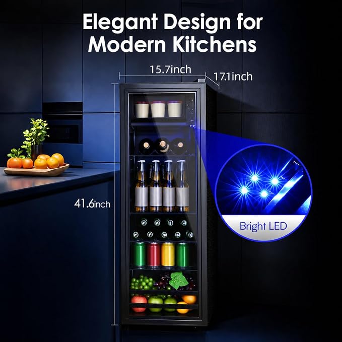Anypro Beverage Refrigerator Cooler 4.5 Cu.Ft, Mini Fridge with Freeze with Glass Door for Soda Beer or Wine, Small Drink Dispenser Machine for Home Office Bar, 7 Temperatures, Adjustable Shelves